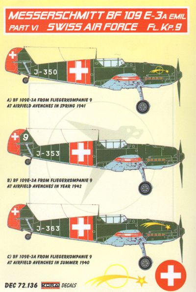Messerschmitt Bf 109 E-3a «Emil» Schweizer Luftwaffe Fliegerkompanie 9 – Decals Teil VI
