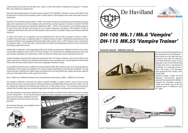 de Havilland DH-100 Mk.1, Mk.6 Vampire & DH-115 Mk. 55 Vampire Trainer