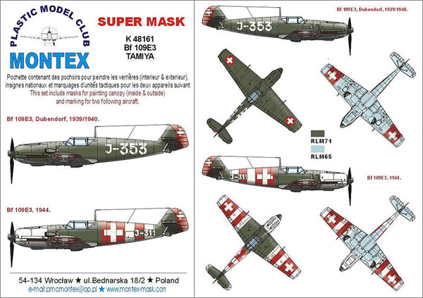 Messerschmitt Bf 109 E-3 Schweizer Luftwaffe – Lackiermasken für Tamiya